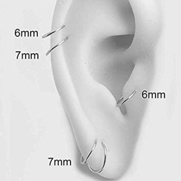 Sterling Silver Multi Size Open Piercing Hoops Cartilage Helix Tragus Handmade - Picture 6 of 8